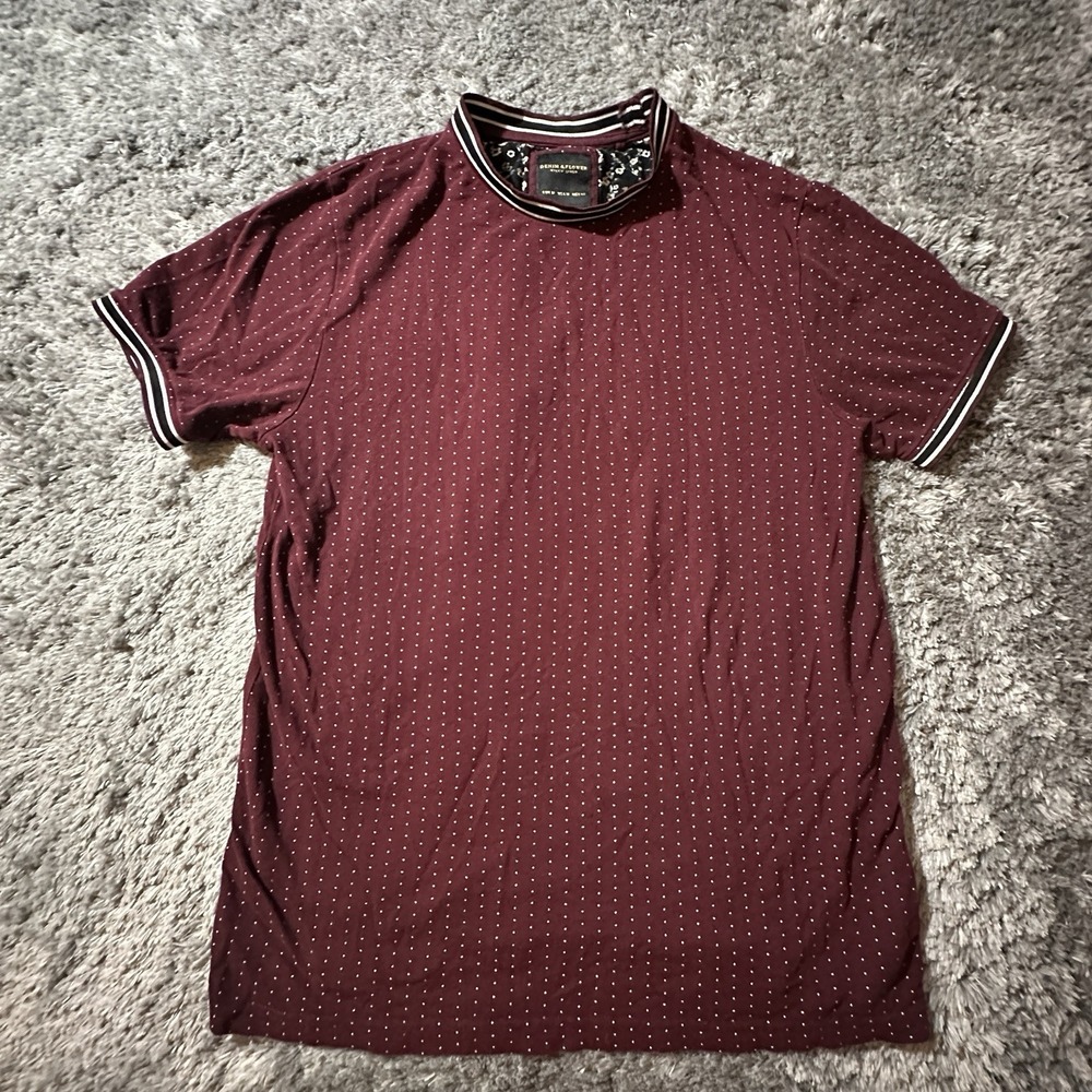 Denim & Flower By Ricky Singh Men's Maroon Collared Polo Shirt Size Medium